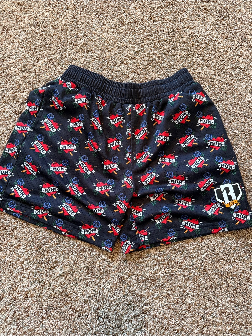 Baseball lifestyle 101  Black Printed Athletic Shorts with 'Mom' Tattoo Patter
